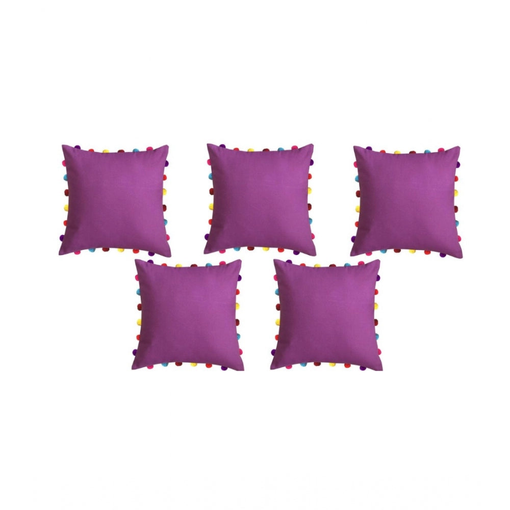 Amfyn Cotton Solid Pom Pom Cushion Covers (Purple, Size: 18x18 In)