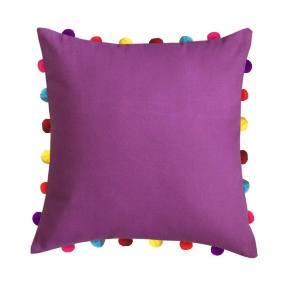 Amfyn Cotton Solid Pom Pom Cushion Covers (Purple, Size: 18x18 In)