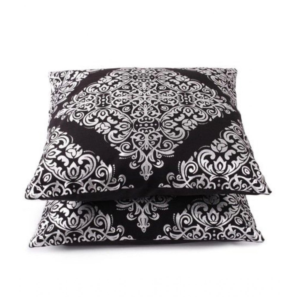 Amfyn Pack Of_2 Cotton Printed Cushion Cover Sets (Black, Size: 16x16 In)