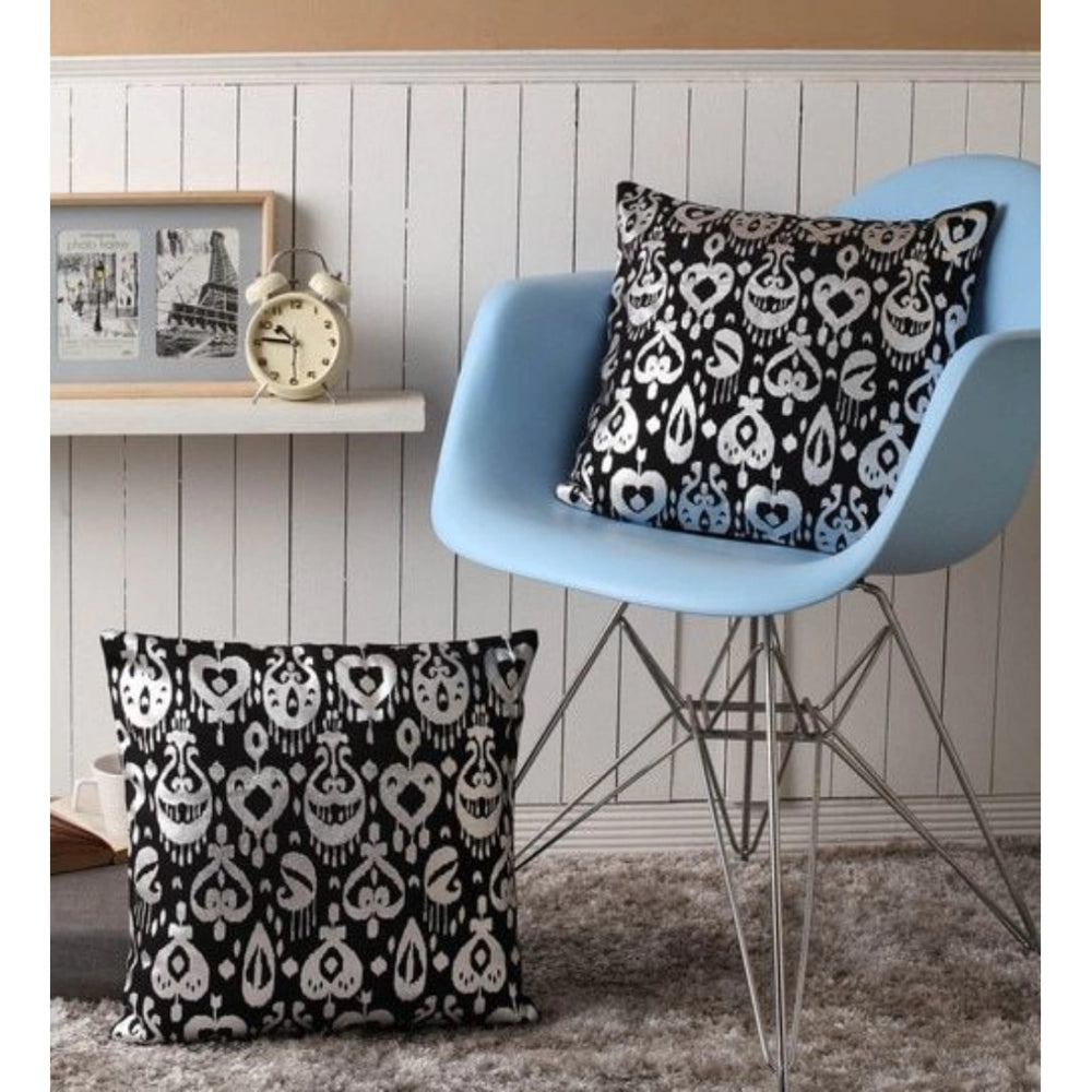 Amfyn Pack Of_2 Cotton Printed Cushion Cover Sets (Black, Size: 16x16 In)