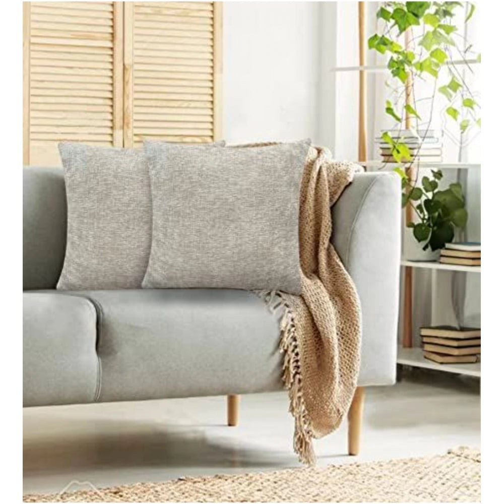 Amfyn Pack Of_2 Chenille Checkered Cushion Covers (Cream Sand, Size: 16x16 In)