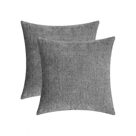 Amfyn Pack Of_2 Chenille Checkered Cushion Covers (Grey, Size: 16x16 In)