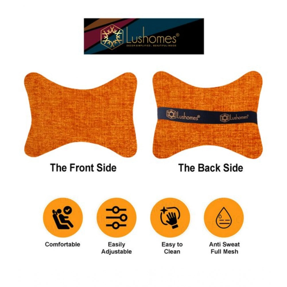 Amfyn Pack Of_2 Polyester Solid Bone Neck Pillow (Orange, Size: 7x11 In)