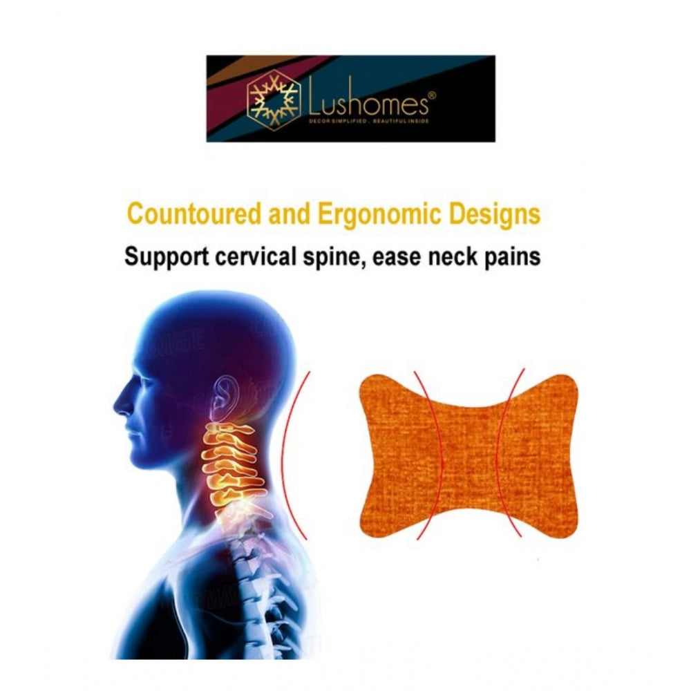 Amfyn Pack Of_2 Polyester Solid Bone Neck Pillow (Orange, Size: 7x11 In)