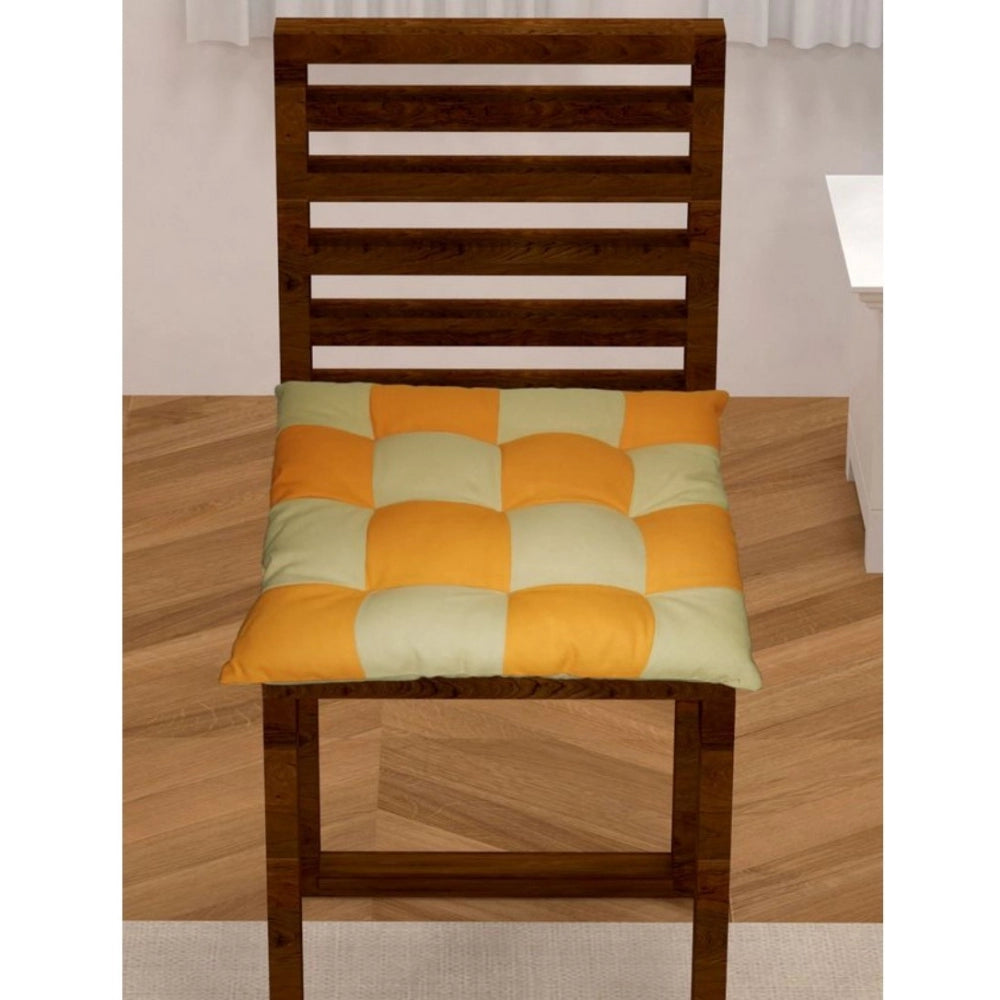 Amfyn Cotton Blended Solid Chair Cushions (Mustard &amp; Beige, Size: 16x16 In)
