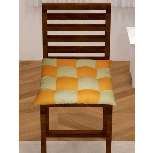 Amfyn Cotton Blended Solid Chair Cushions (Mustard &amp; Beige, Size: 16x16 In)