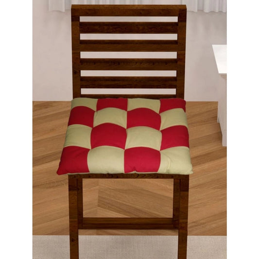 Amfyn Cotton Blended Solid Chair Cushions (Red &amp; Beige, Size: 16x16 In)