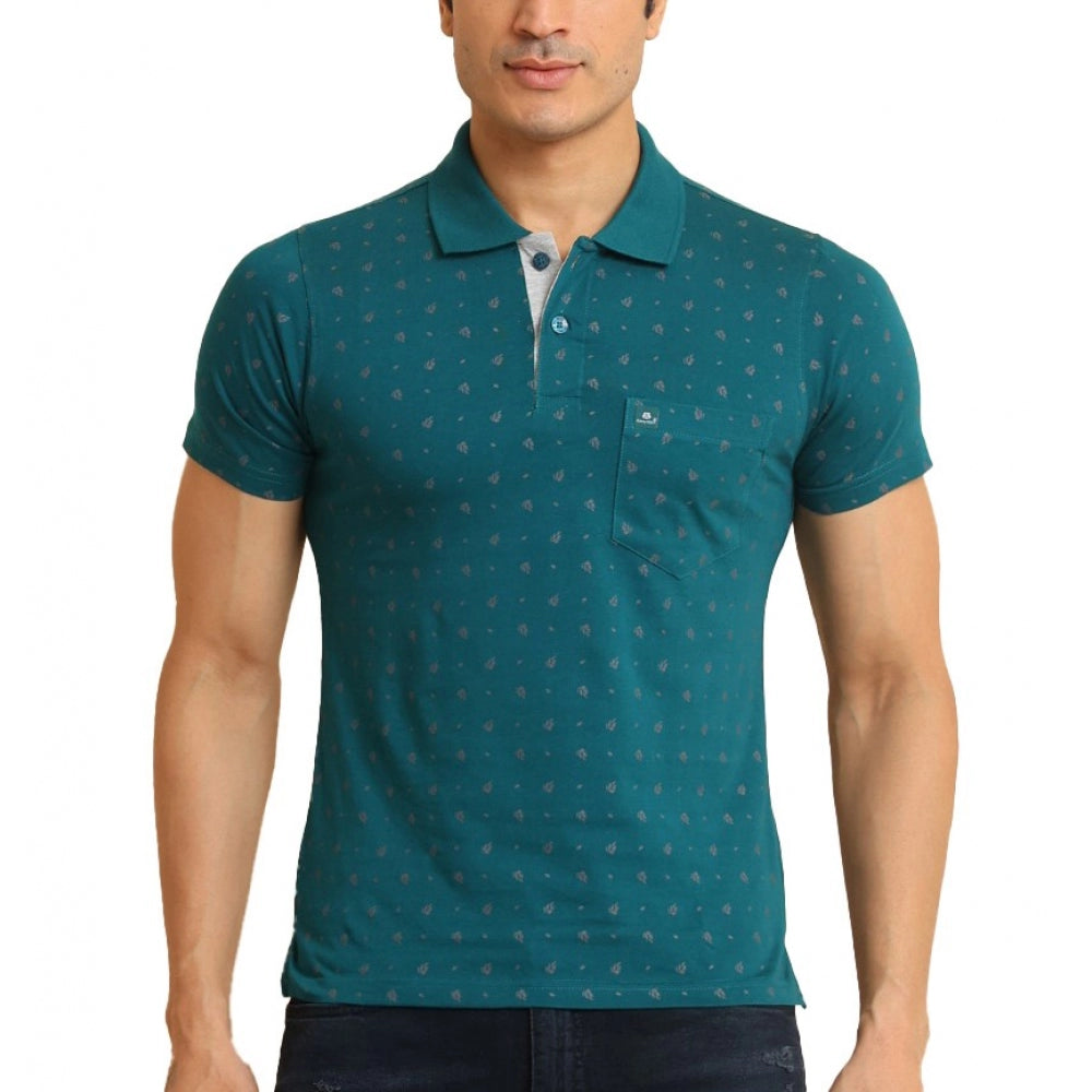 Amfyn Men's Casual Cotton Printed Polo Neck Half Sleeve T-Shirt (Green)