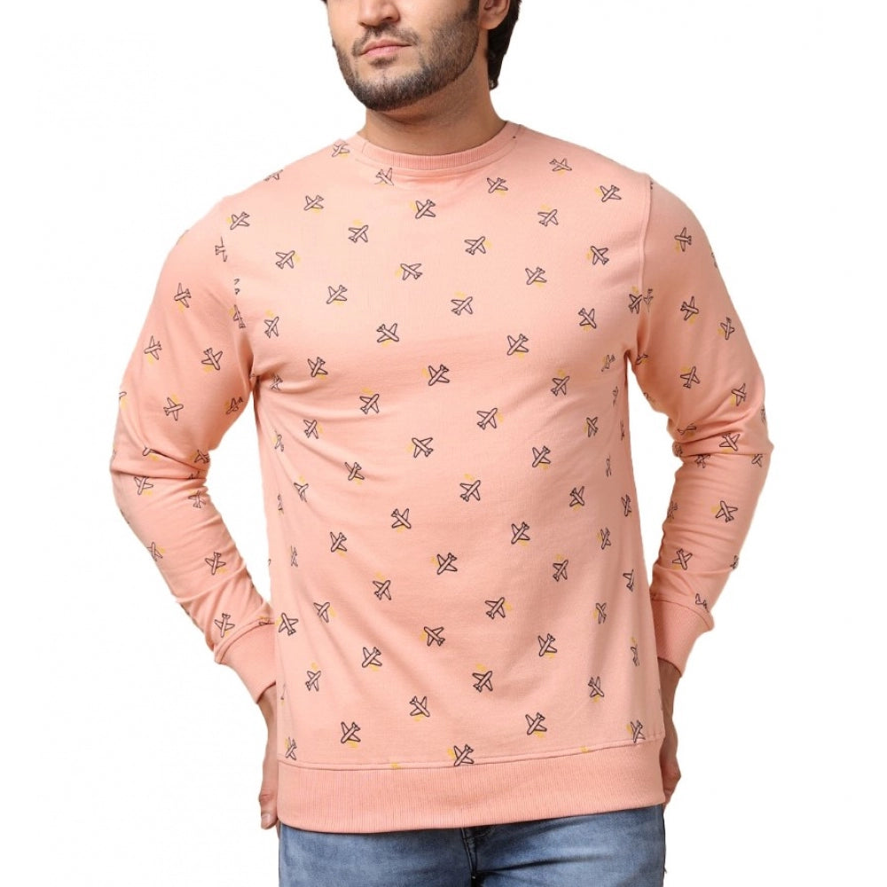 Amfyn Men's Casual Cotton Printed Round Neck Full Sleeve Sweat Shirt (Peach)