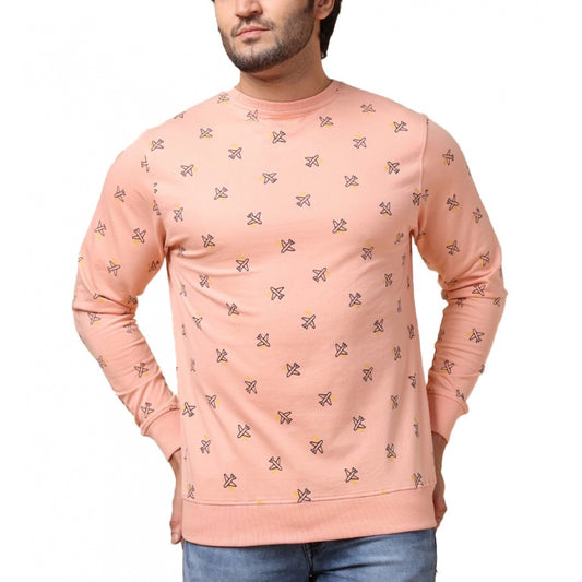 Amfyn Men's Casual Cotton Printed Round Neck Full Sleeve Sweat Shirt (Peach)