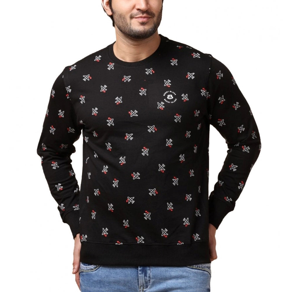 Amfyn Men's Casual Cotton Printed Round Neck Full Sleeve Sweat Shirt (Black)