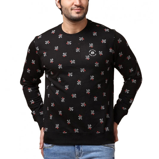 Amfyn Men's Casual Cotton Printed Round Neck Full Sleeve Sweat Shirt (Black)