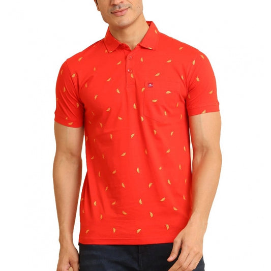 Amfyn Men's Casual Cotton Printed Polo Neck Half Sleeve T-Shirt (Red)