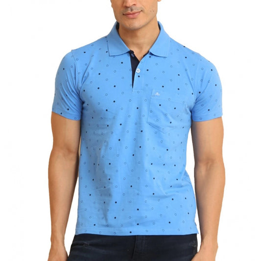Amfyn Men's Casual Cotton Printed Polo Neck Half Sleeve T-Shirt (Blue)