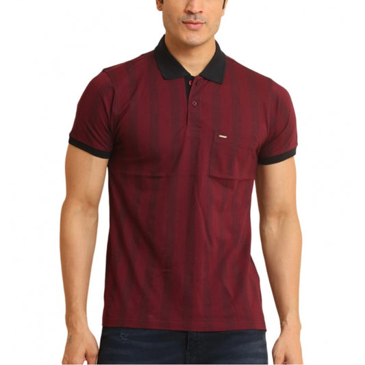 Amfyn Men's Casual Cotton Printed Polo Neck Half Sleeve T-Shirt (Plum)