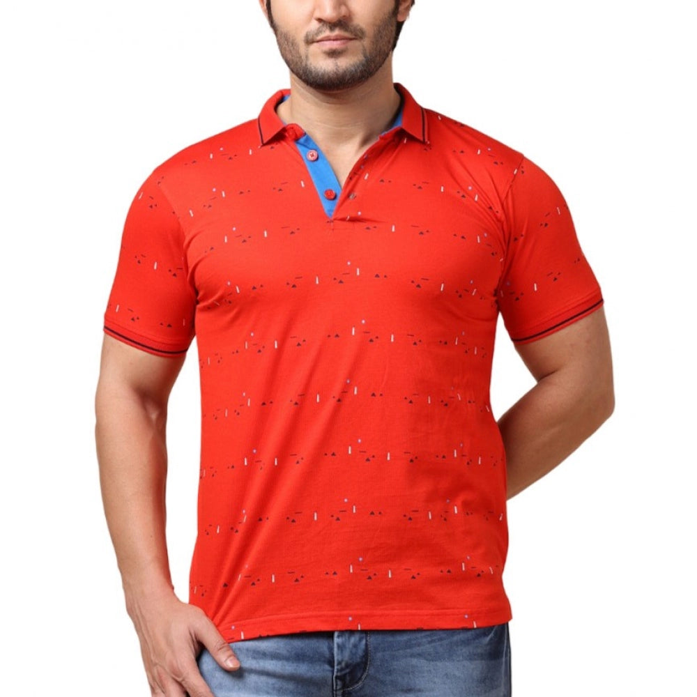Amfyn Men's Casual Cotton Printed Polo Neck Half Sleeve T-Shirt (Red)