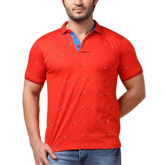 Amfyn Men's Casual Cotton Printed Polo Neck Half Sleeve T-Shirt (Red)