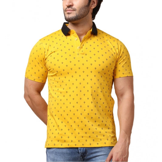 Amfyn Men's Casual Cotton Printed Polo Neck Half Sleeve T-Shirt (Yellow)