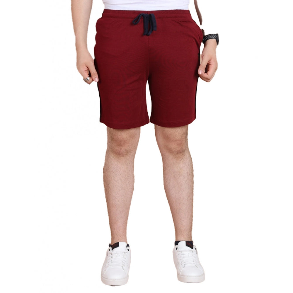 Amfyn Men's Casual Cotton Striped Above knee Shorts (Maroon)