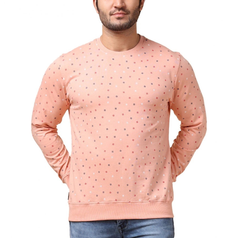 Amfyn Men's Casual Cotton Printed Round Neck Full Sleeve Sweat Shirt (Peach)