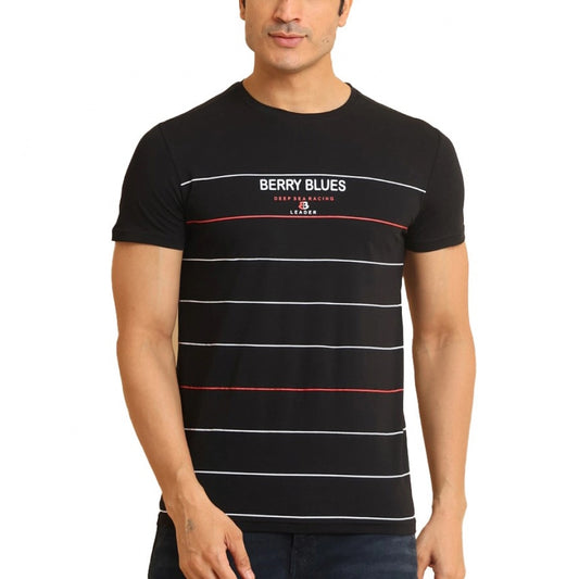 Amfyn Men's Casual Cotton Printed Round Neck Half Sleeve T-Shirt (Black)