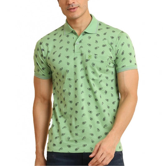 Amfyn Men's Casual Cotton Printed Polo Neck Half Sleeve T-Shirt (Light Green)