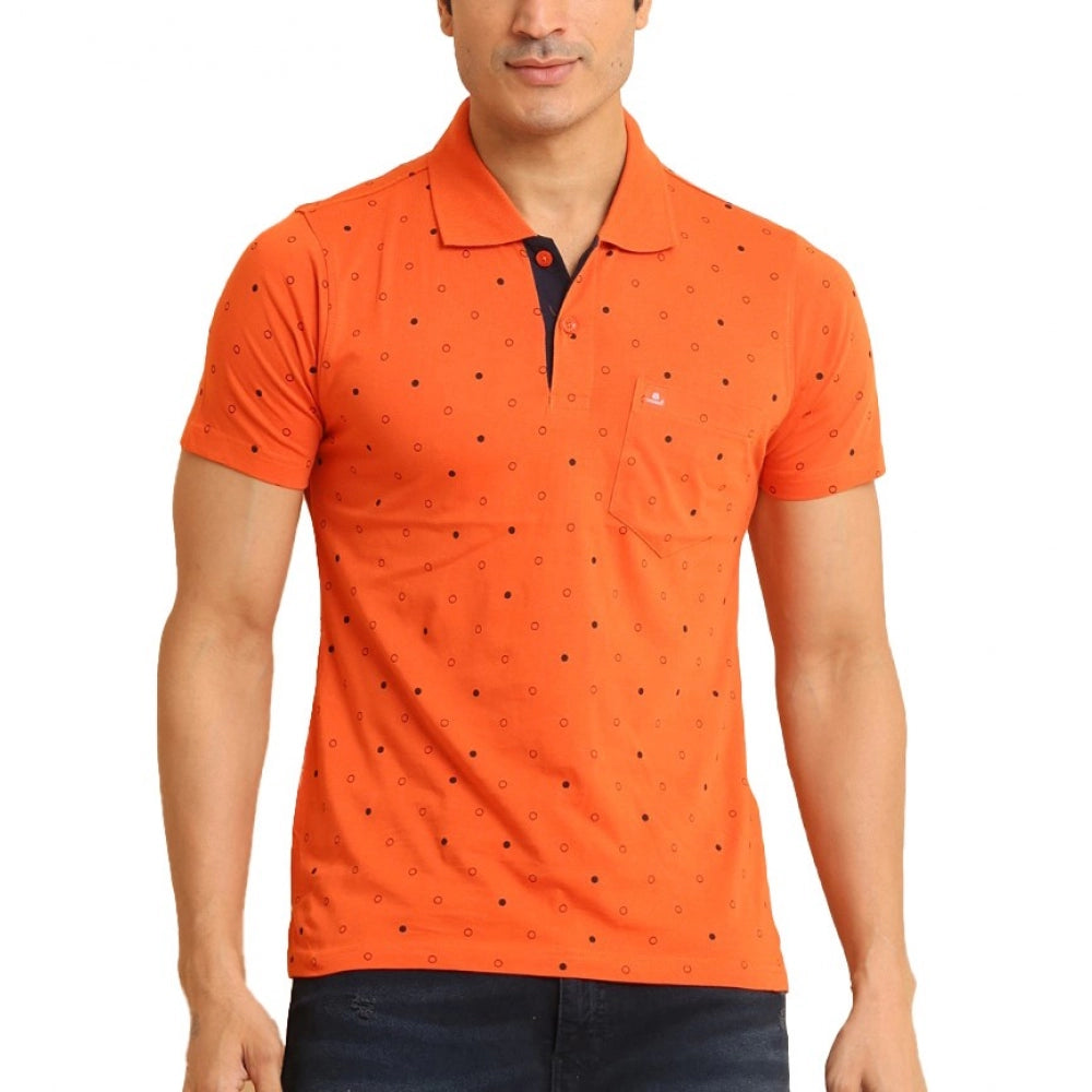 Amfyn Men's Casual Cotton Printed Polo Neck Half Sleeve T-Shirt (Rust)
