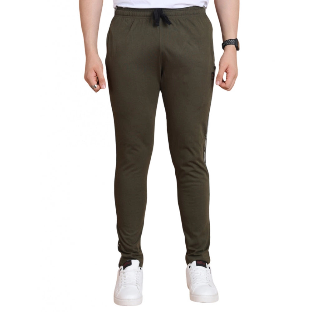 Amfyn Men's Casual Cotton Striped Full Length Track Pant (olive)