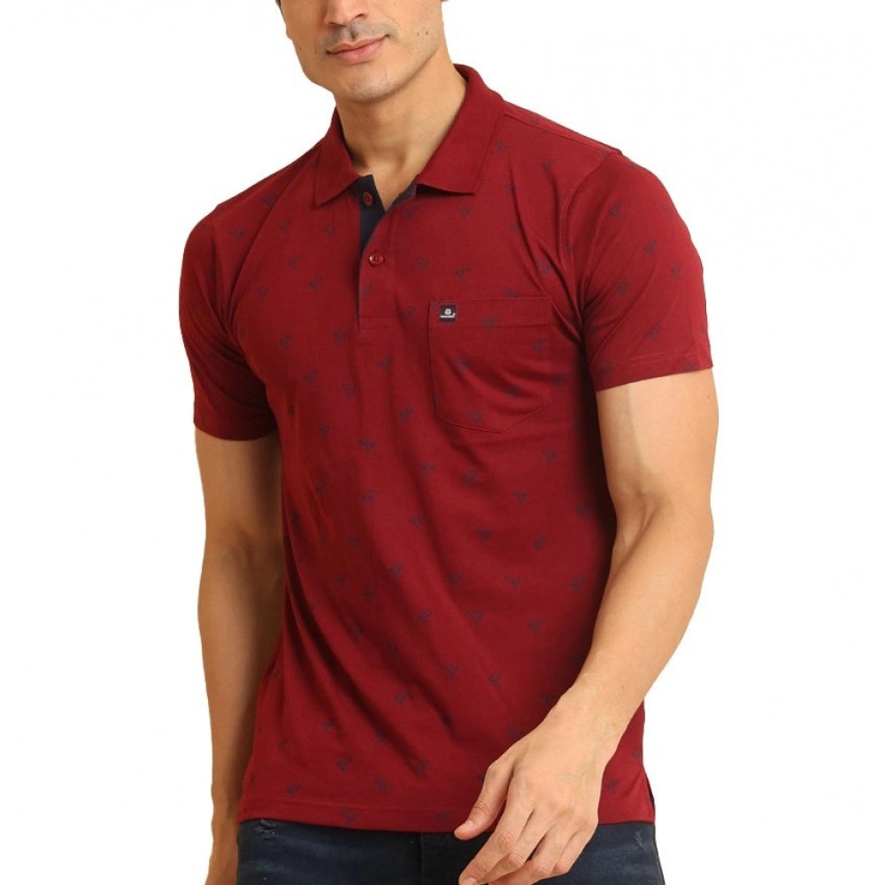Amfyn Men's Casual Cotton Printed Polo Neck Half Sleeve T-Shirt (Red)