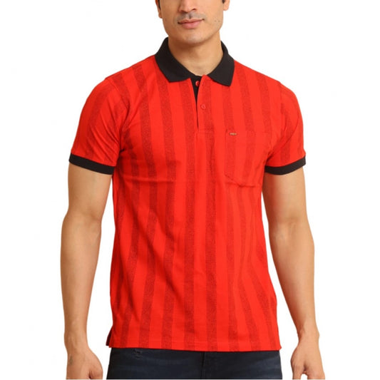 Amfyn Men's Casual Cotton Printed Polo Neck Half Sleeve T-Shirt (Red)
