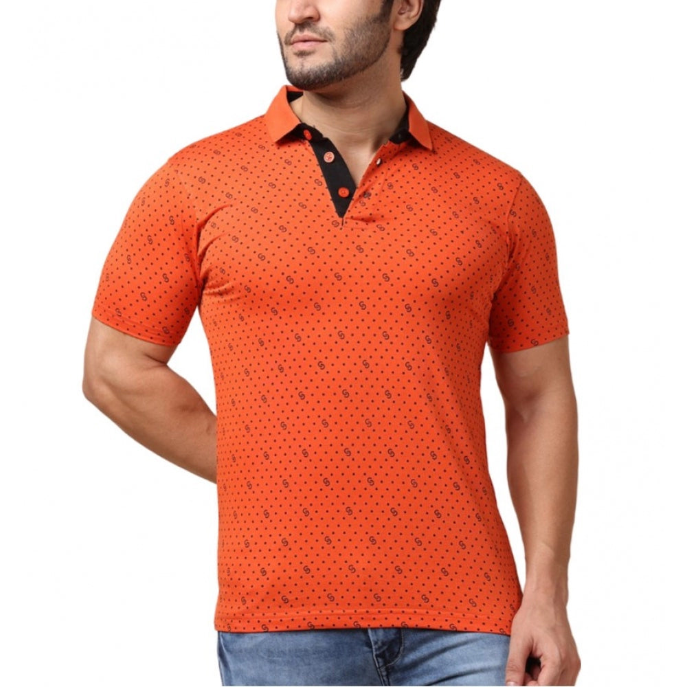 Amfyn Men's Casual Cotton Printed Polo Neck Half Sleeve T-Shirt (Rust)