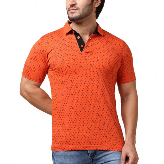Amfyn Men's Casual Cotton Printed Polo Neck Half Sleeve T-Shirt (Rust)