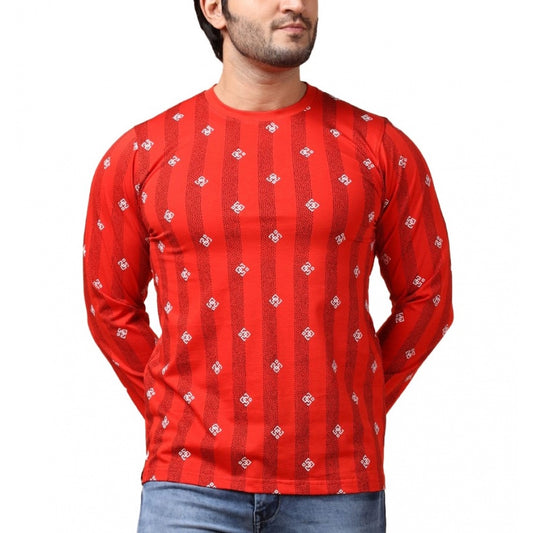 Amfyn Men's Casual Cotton Printed Round Neck Full Sleeve T-Shirt (Red)