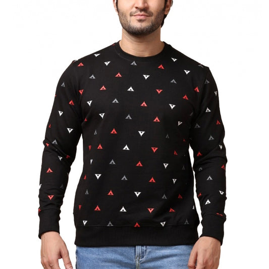 Amfyn Men's Casual Cotton Printed Round Neck Full Sleeve Sweat Shirt (Black)