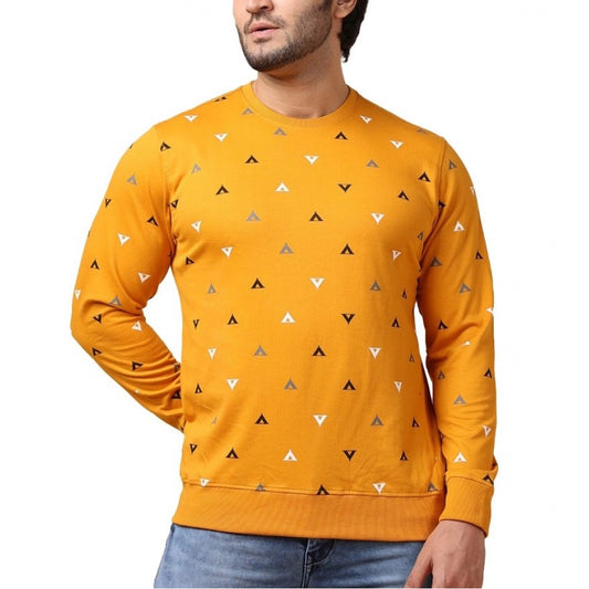 Amfyn Men's Casual Cotton Printed Round Neck Full Sleeve Sweat Shirt (Mustard)