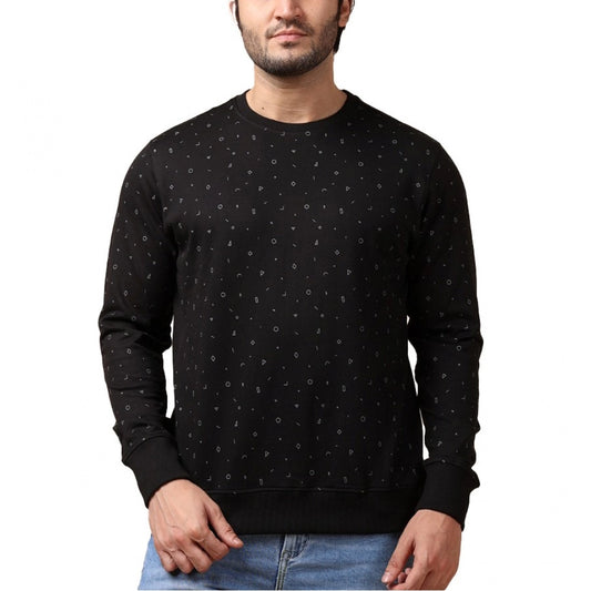 Amfyn Men's Casual Cotton Printed Round Neck Full Sleeve Sweat Shirt (Black)