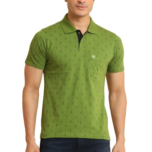 Amfyn Men's Casual Cotton Printed Polo Neck Half Sleeve T-Shirt (Green)
