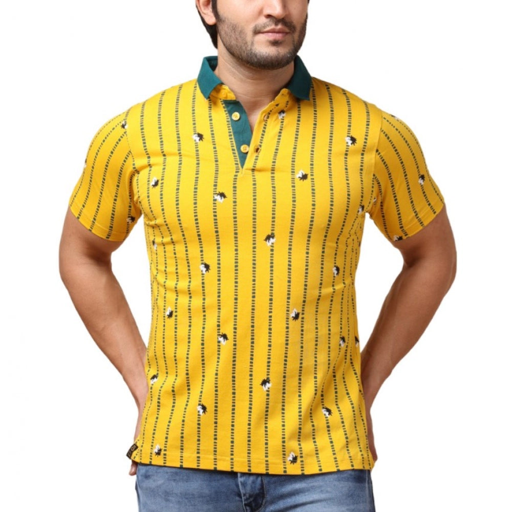 Amfyn Men's Casual Cotton Printed Polo Neck Half Sleeve T-Shirt (Yellow)