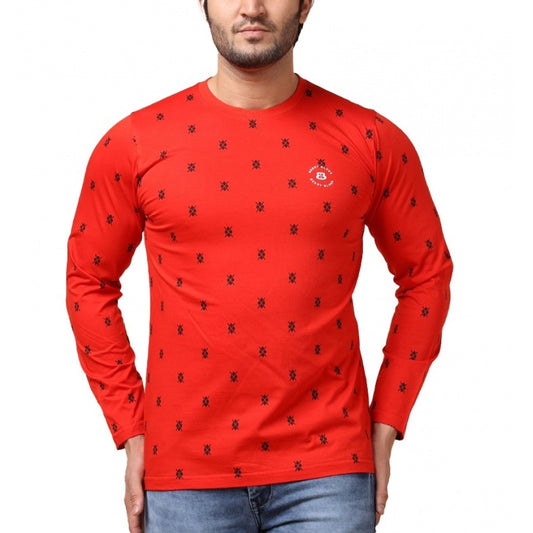 Amfyn Men's Casual Cotton Printed Round Neck Full Sleeve T-Shirt (Red)