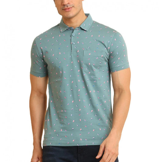 Amfyn Men's Casual Cotton Printed Polo Neck Half Sleeve T-Shirt (Grey)