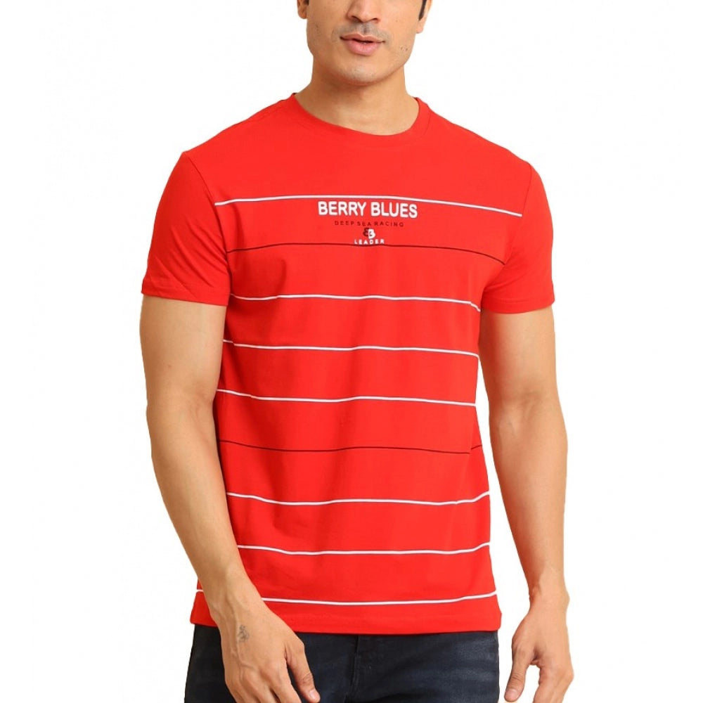 Amfyn Men's Casual Cotton Printed Round Neck Half Sleeve T-Shirt (Red)