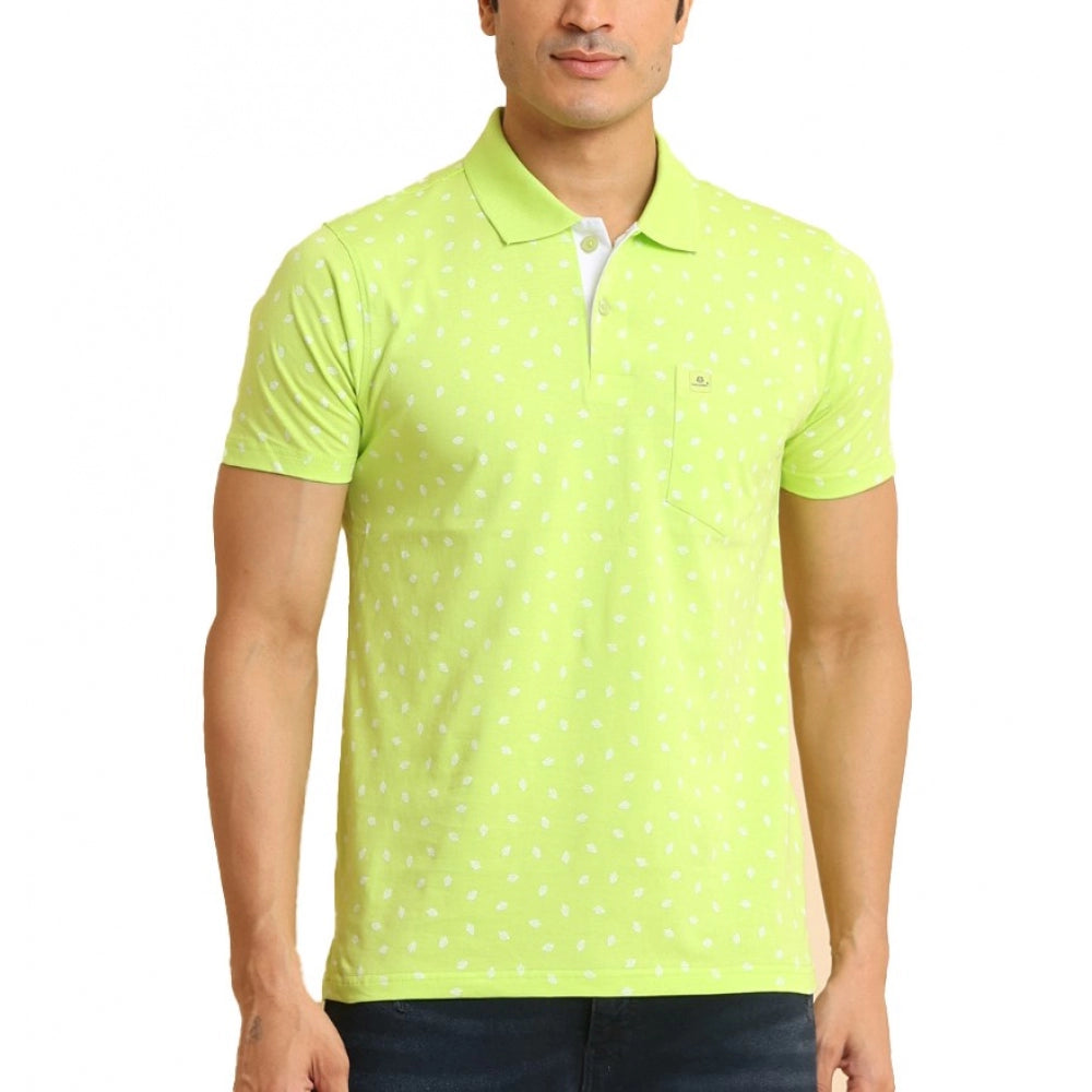 Amfyn Men's Casual Cotton Printed Polo Neck Half Sleeve T-Shirt (Green)