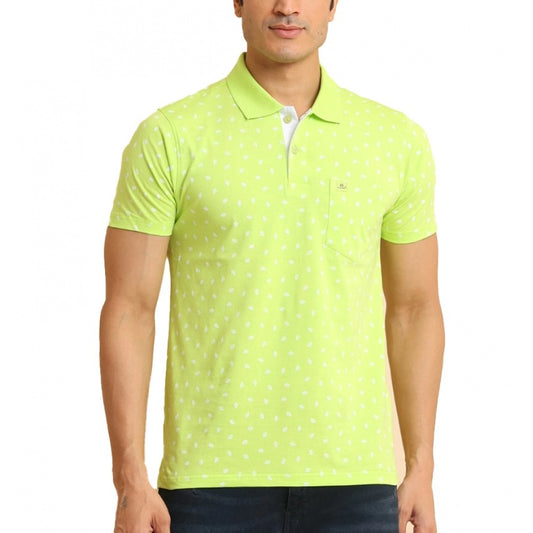 Amfyn Men's Casual Cotton Printed Polo Neck Half Sleeve T-Shirt (Green)