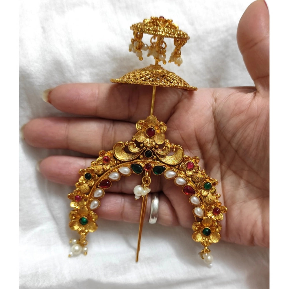 Amfyn Women's Gold Plated Hair Brooch Bun Hair Accessories (Multicolor)