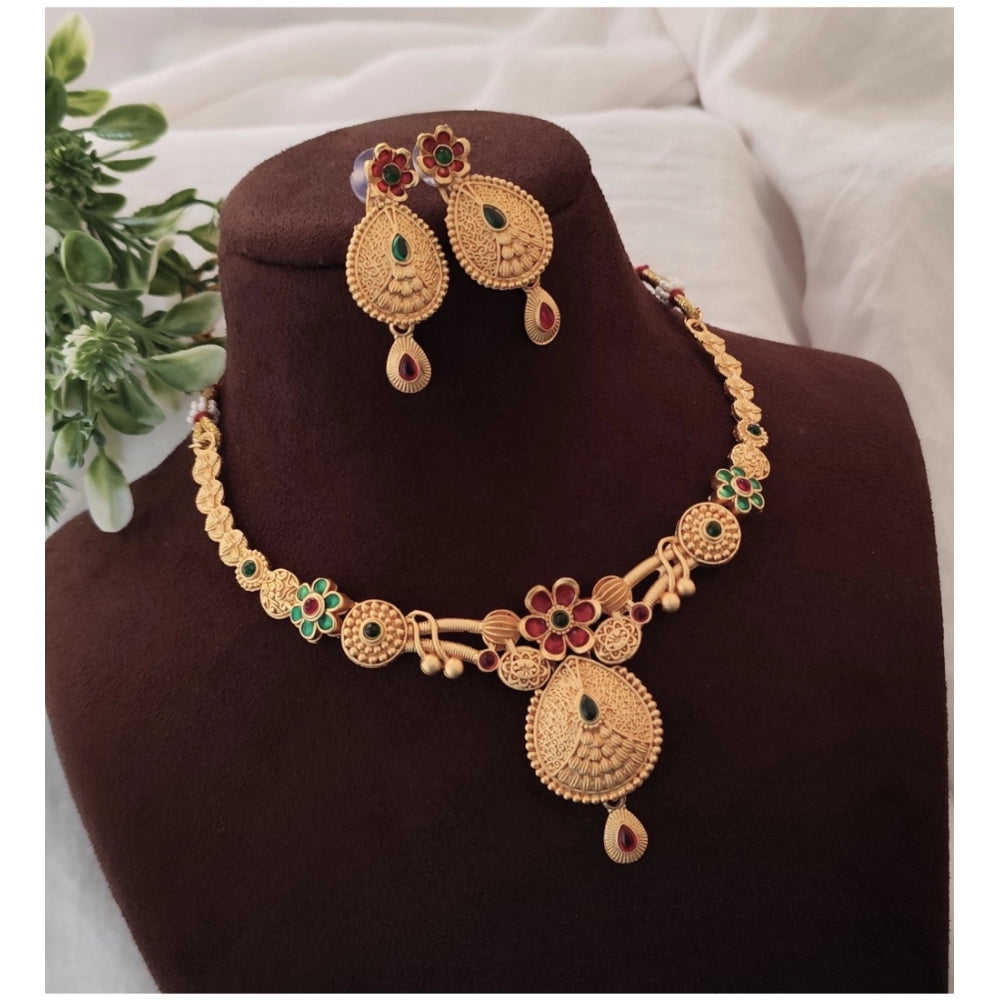 Amfyn Women's Gold Plated Necklace And Earring Set (Multicolor)