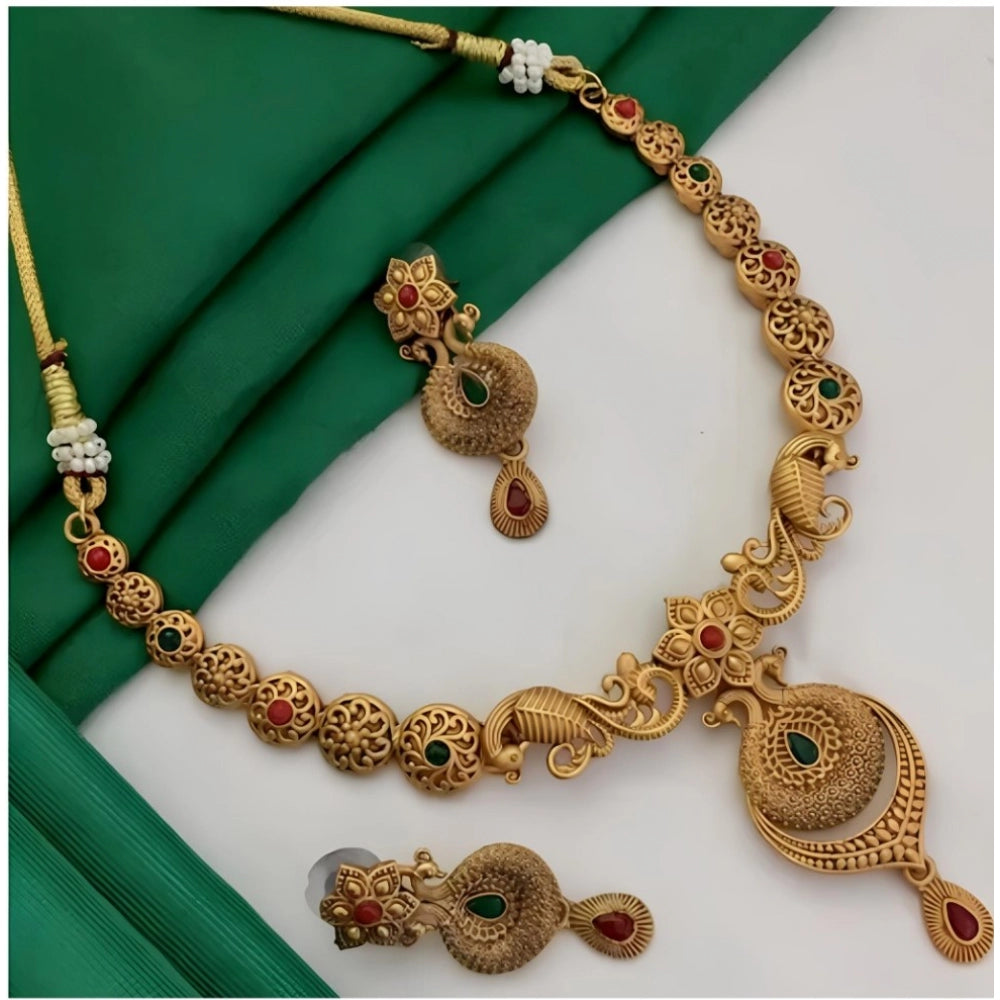 Amfyn Women's Gold Plated Necklace And Earring Set (Multicolor)