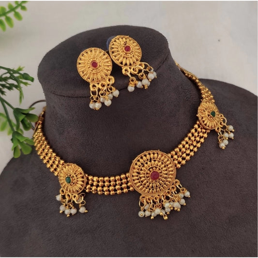 Amfyn Women's Gold Plated Choker Necklace And Earring Set (Multicolor)