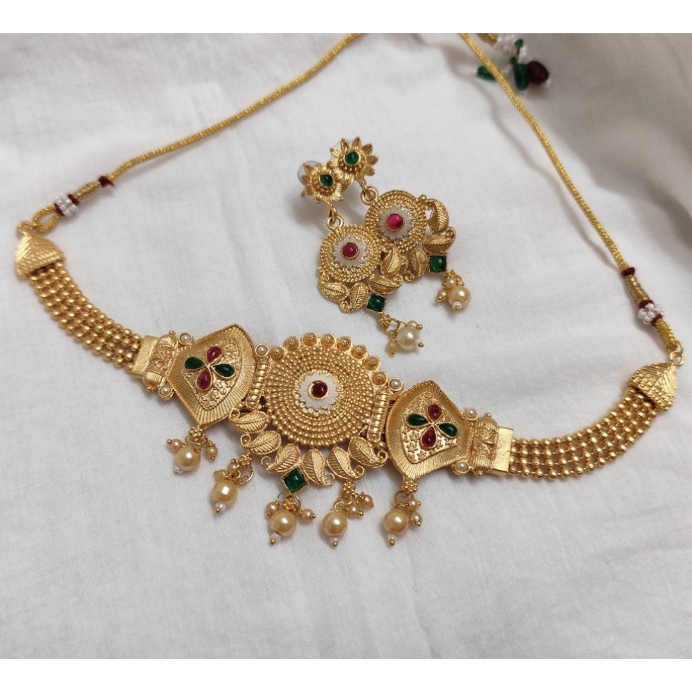 Amfyn Women's Gold Plated Meenakari Necklace And Earring Set (Multicolor)