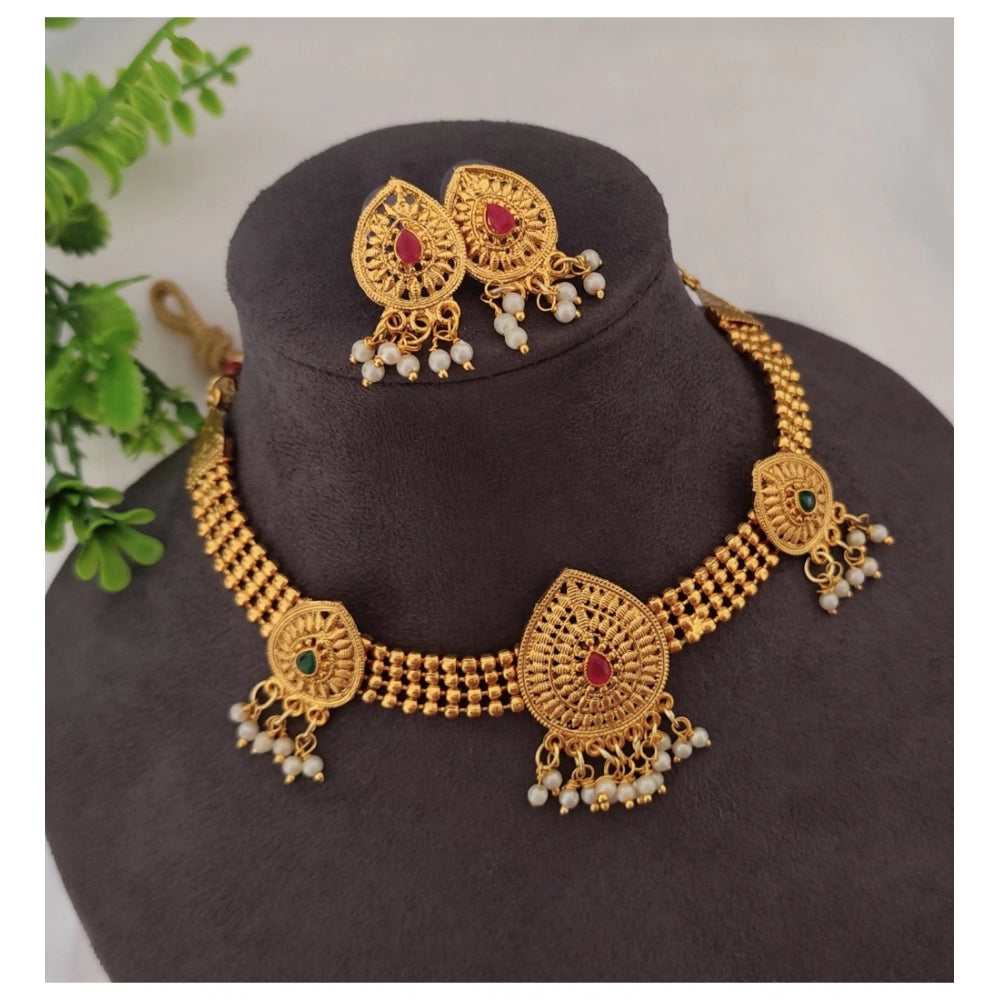 Amfyn Women's Gold Plated Choker Necklace And Earring Set (Multicolor)
