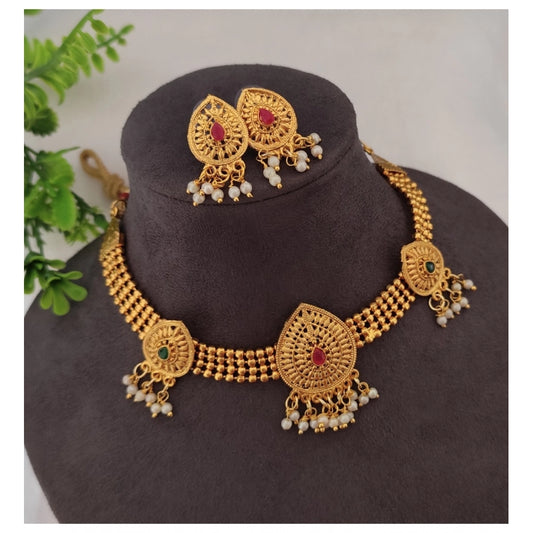 Amfyn Women's Gold Plated Choker Necklace And Earring Set (Multicolor)